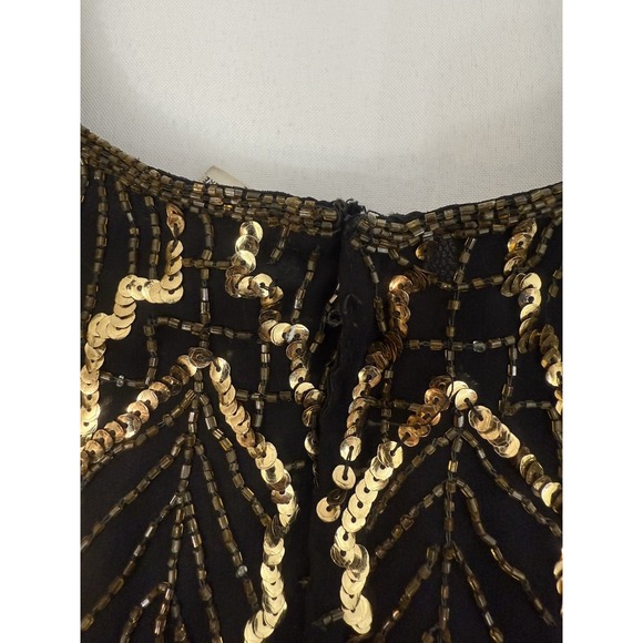 VTG Laurence Kazar 100% Silk Black Gold Beaded Gown Womens Size XL *FLAWS* - Picture 11 of 15